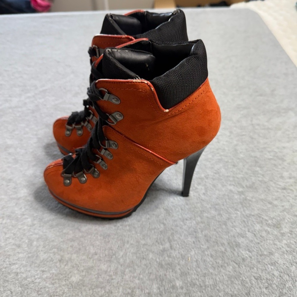 xhilaration Orange Suede Lace Up High Heel Ankle Boots Women Fashion